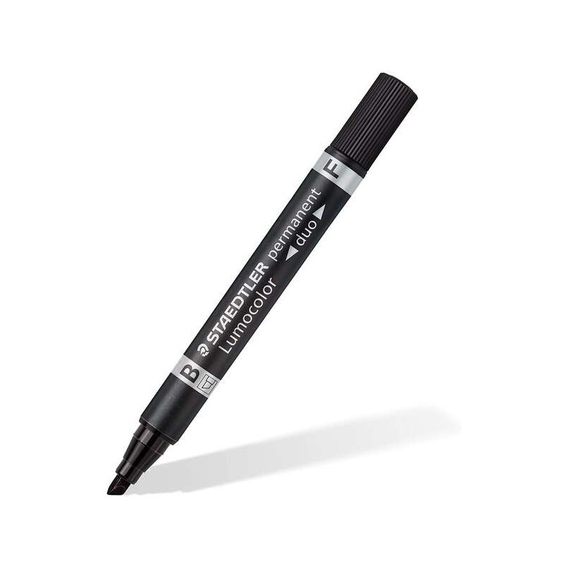 Staedtler Lumocolor 348 Rotulador Permanente de Doble Punta F de 0,6mm y M Biselada de 1,5-4mm - Secado Rapido - Color Negro