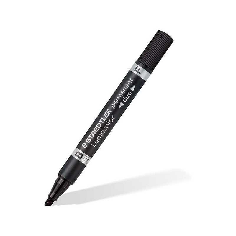 Staedtler Lumocolor 348 Rotulador Permanente de Doble Punta F de 0,6mm y M Biselada de 1,5-4mm - Secado Rapido - Color Negro