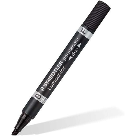 Staedtler Lumocolor 348 Rotulador Permanente de Doble Punta F de 0,6mm y M Biselada de 1,5-4mm - Secado Rapido - Color Negro