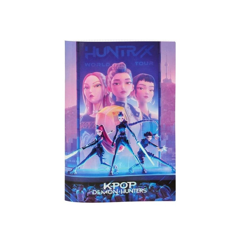 Safta K-Pop Demon Hunters Stapled Notebook - A4 Format - 5x5mm Squares - Rounded Corners - 20.5x29.7cm - Multicolour