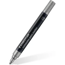 Staedtler Lumocolor 349 Marcador Acrilico Permanente - Trazo 2.4 mm Aprox - Tinta Base de Agua - Color Plata