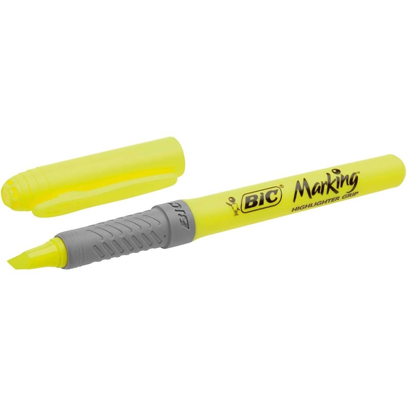 Bic Highlighter Grip Highlighter - Water-Based Ink - Chisel Tip - 1.60 to 3.30 mm Line Width - Yellow