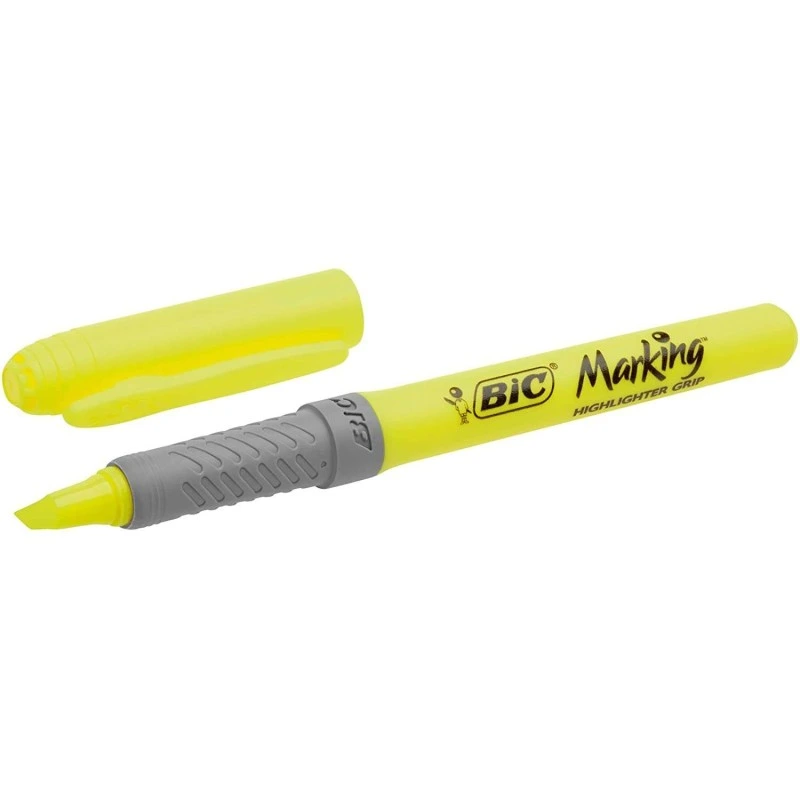 Bic Highlighter Grip Highlighter - Water-Based Ink - Chisel Tip - 1.60 to 3.30 mm Line Width - Yellow