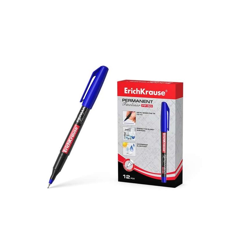 Erichkrause Marqueur Permanent Fp-50 - Pointe Fine de 0.6mm - Résistant à la Lumière et à l'Eau - Couleur Bleu