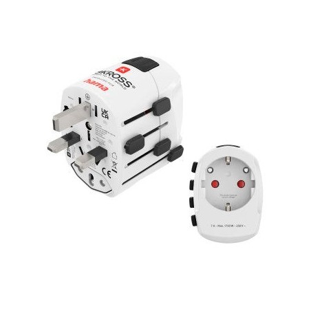 Hama World Travel Pro Adaptador Universal de Viagem - Mais de 150 Países - 250V, 7A - Cor Branca