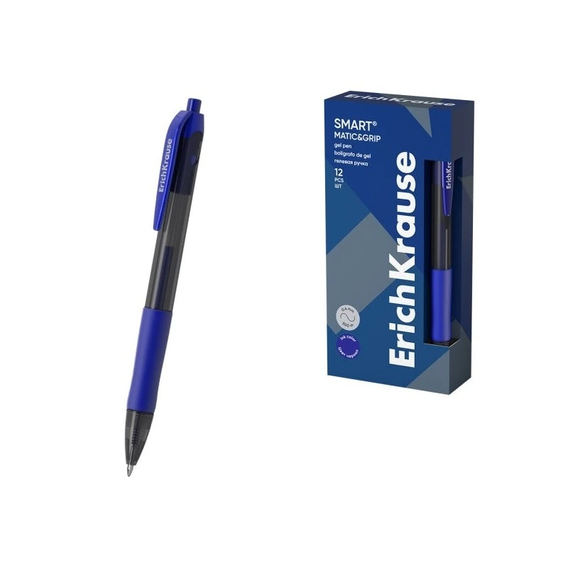 Erichkrause Smart-Gel Esferográfica Retrátil - Ponta de 0,5mm - Traço de 0,4mm - Corpo Translúcido Redondo - Tinta de Gel de