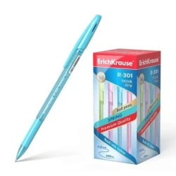 Erichkrause R-301 Spring Stick&Grip 0.7 Ballpoint Pen - Translucent Hexagonal Body - Contoured Rubber Grip Zone - 0.7mm Tip