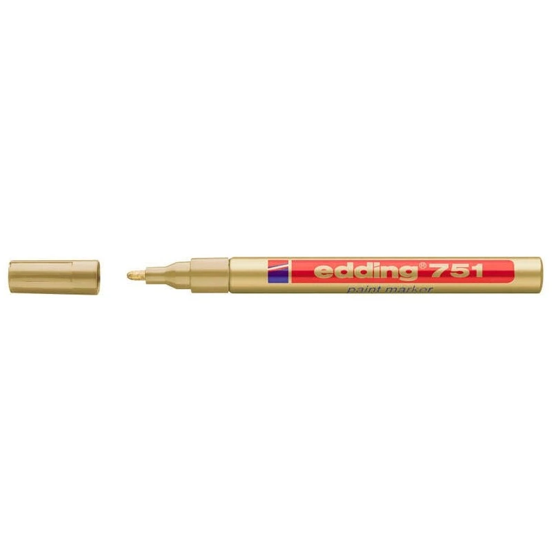 Edding 751 Permanent Marker - Round Tip - Line Width between 1 and 2 mm. - Opaque Ink - Quick Drying - Gold Colour