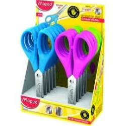 Maped Essentials School Scissors Round Tip 13cm - Stainless Steel Blades - Symmetrical Plastic Handle - Assorted Colours