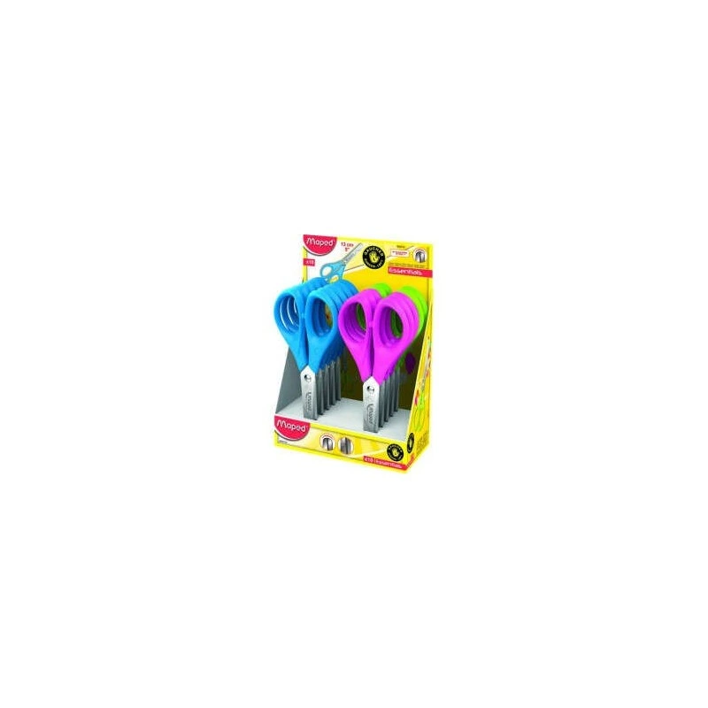 Maped Essentials School Scissors Round Tip 13cm - Stainless Steel Blades - Symmetrical Plastic Handle - Assorted Colours