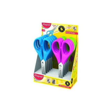 Maped Essentials Ciseaux Scolaires Bouts Ronds 13cm - Lames en Acier Inoxydable - Manche en Plastique Symétrique - Coloris
