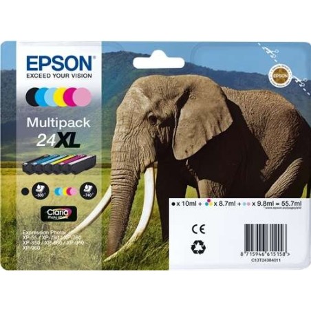 Epson T2438 (24XL) Pack de 6 Cartouches d'Encre Originales - C13T24384011