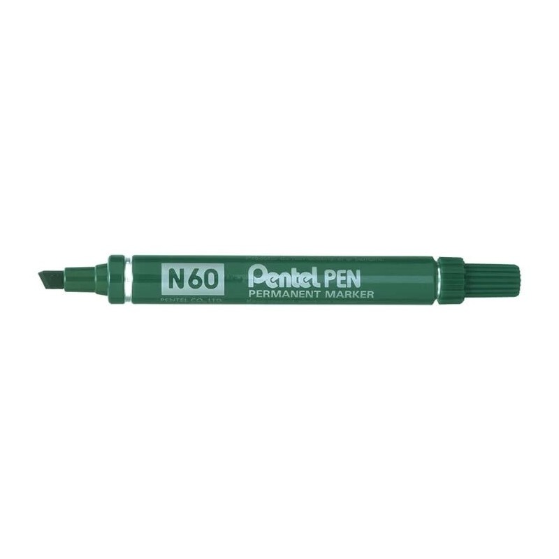 Pentel Pen N60 Rotulador Permanente - Punta Biselada Resistente y Duradera - Resistente a Agua y Luz - Color Verde