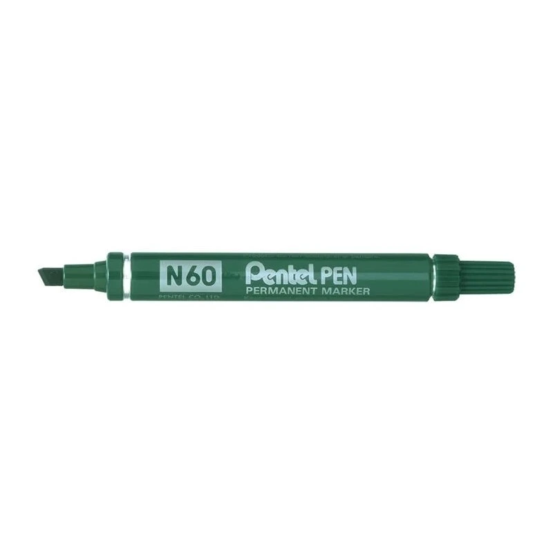 Pentel Pen N60 Rotulador Permanente - Punta Biselada Resistente y Duradera - Resistente a Agua y Luz - Color Verde