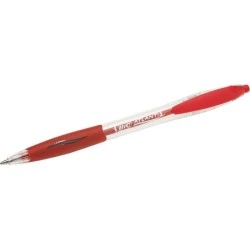 Bic Atlantis Classic Retractable Ballpoint Pen - 1mm Tip - Transparent Barrel with Grip - Red