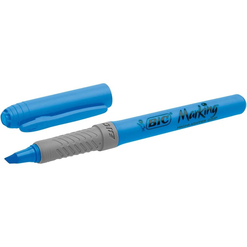 Bic Highlighter Grip Highlighter - Water-Based Ink - Chisel Tip - 1.60 to 3.30 mm Line Width - Blue