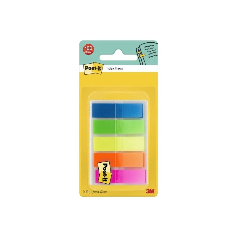 Post-It Index Dévidoir avec 100 Marque-Pages Repositionnables - Forme Rectangulaire - Couleurs Assorties