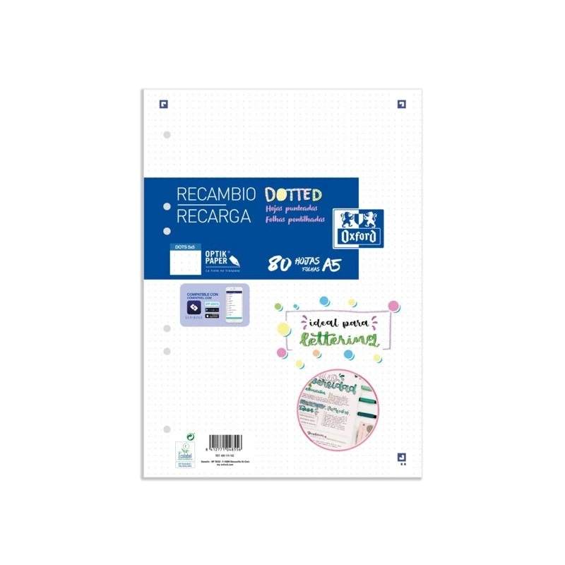 Oxford School A5 Refill Pack Dots 80 Sheets - High-Quality Paper - Dots to Organise Your Notes