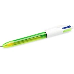 Bic 4 Colours Fluo Esferográfica de Bola Retrátil - Ponta Média de 1,0mm - Tinta com Base de Óleo - Tinta de Cores: Preto