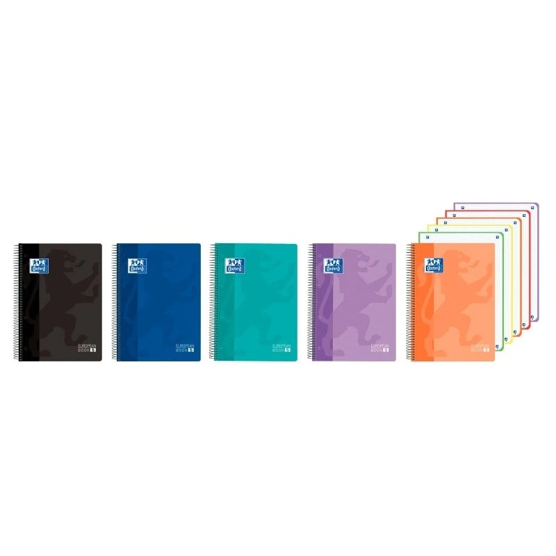 Oxford Spiral Notebook - A4+ Format - 120 Sheets - 5x5mm Squared - Plastic Cover - Assorted Bright Colours