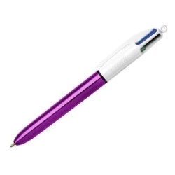 Bic 4 Colours Shine Stylo à Bille Rétractable - Pointe de 1mm - Tracé de 0.4mm - Encre à Base d'Huile - Corps Violet