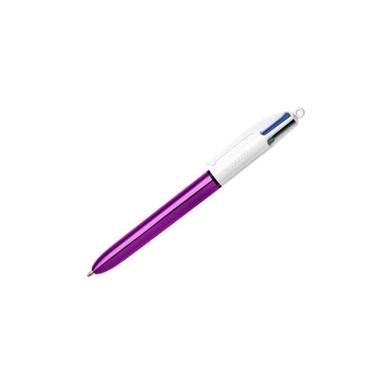Bic 4 Colours Shine Boligrafo de Bola Retractil - Punta de 1mm - Trazo de 0.4mm - Tinta con Base de Aceite - Cuerpo Morado
