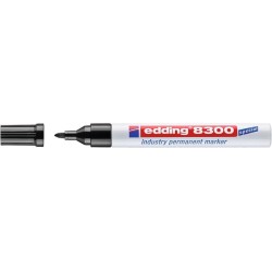 Edding 8300 Marcador Permanente Industrial - Ponta Redonda 1,5-3mm - Tinta Resistente ao Desgaste, Fricção e Luz - Cor Preto