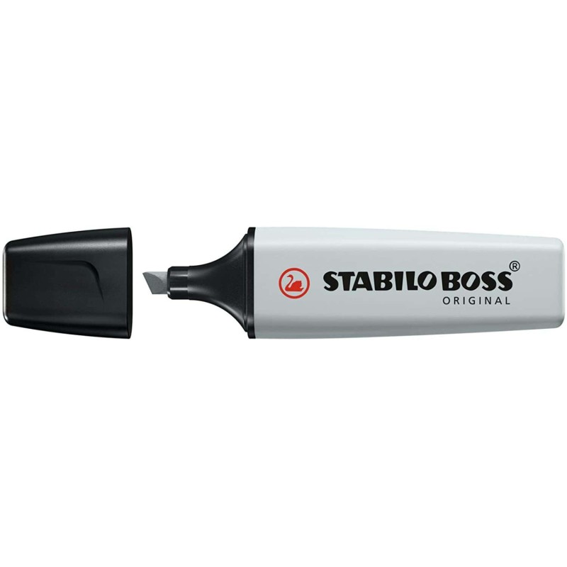 Stabilo Boss 70 Pastel Surligneur Fluorescent - Tracé entre 2 et 5mm - Rechargeable - Encre à Base d'Eau - Coloris Gris
