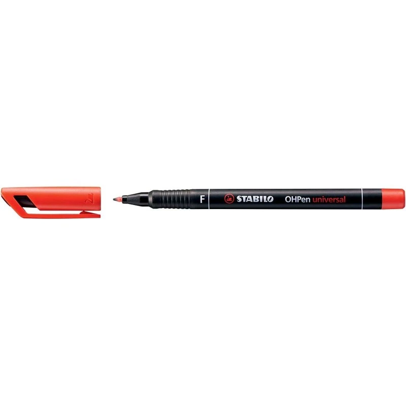 Stabilo OHPen Marqueur Permanent - Pointe Fine - Trace de 0.7mm - Prise en Main Antiderapante - Capuchon Ventile - Couleur Rouge