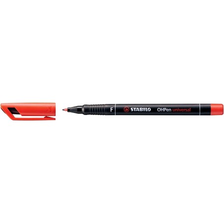 Stabilo OHPen Marqueur Permanent - Pointe Fine - Trace de 0.7mm - Prise en Main Antiderapante - Capuchon Ventile - Couleur Rouge