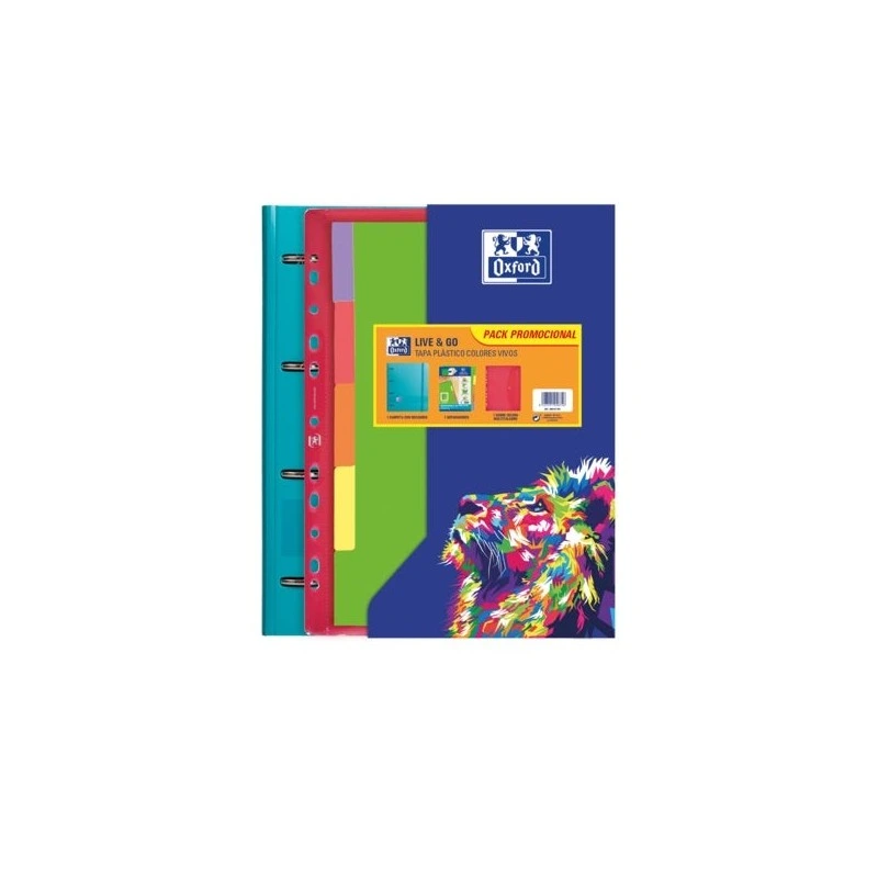 Oxford Live & Go Pasta Europeanbinder A4+ com Recarga Quadrícula 5x5 + Separadores + Envelope Multifuros - Ideal para Organizar