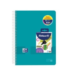 Oxford Europeanbook 8 Live & Go Pack de Caderno Espiral A4+ 160 Folhas Quadriculado 5x5 + 4 Marcadores Texmarker 490 Pelikan