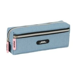Safta K-Pop Demon Hunters Huntr/X Pencil Case - 3 Zipped Compartments - Elastic Band - Compact - 22x8.5x6cm - Light Blue