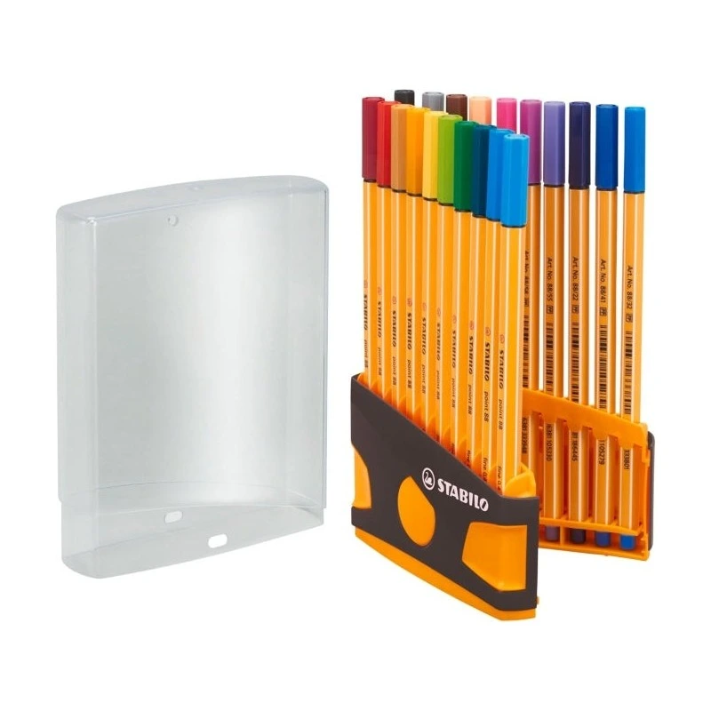 Stabilo Point 88 Pack de 20 Rotuladores de Punta Fina de Fibra - Trazo de 0.4mm. - Tinta con Base de Agua - Apto para Reglas y