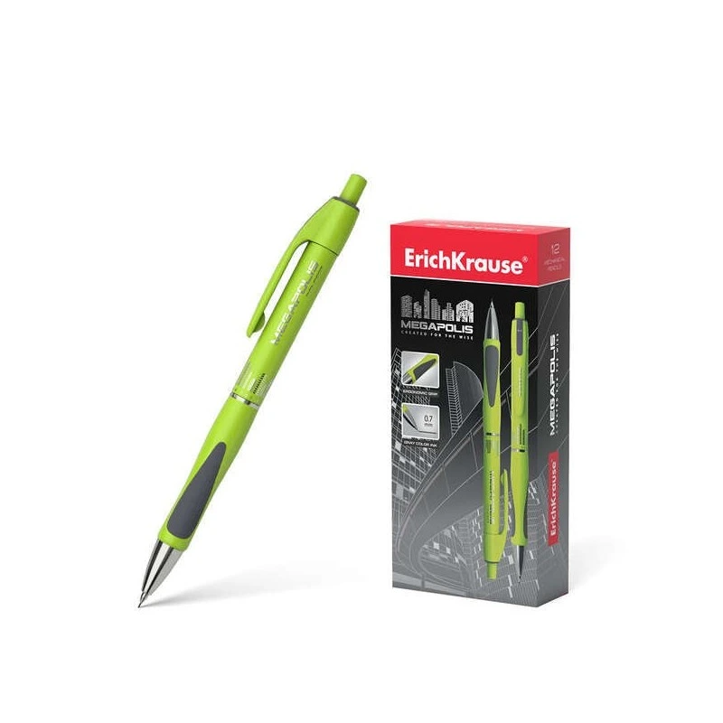 Erichkrause Megapolis Concept Mechanical Pencil 0.7mm HB - Round Body with Clip - Ergonomic Grip Zone - For 0.7mm Leads - Neon