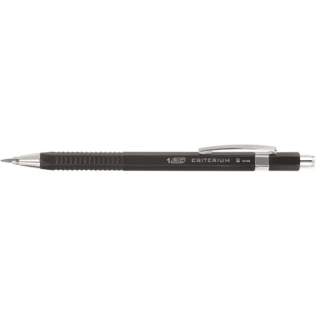 Bic Criterium Porte-Mines 2mm HB avec Gomme - Pointe Rétractable - Clip Métallique - Corps de Couleur Noir