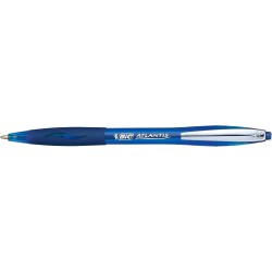 Bic Atlantis Soft Retractable Ballpoint Pen with Metal Clip - 1mm Tip - Transparent Barrel with Grip - Blue Colour