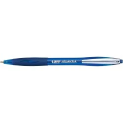 Bic Atlantis Soft Stylo à Bille Rétractable avec Clip Métallique - Pointe de 1mm - Corps Transparent avec Grip - Couleur Bleu