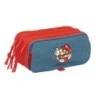 Safta Super Mario Estojo - 3 Compartimentos com Fecho de Correr - Fita Traseira Adaptável - Bolso Frontal de Rede com Velcro