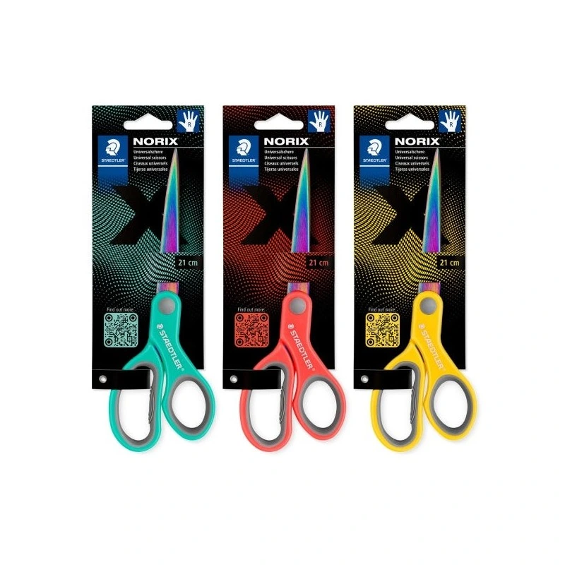 Staedtler Norix 965 Ciseaux Scolaires 21cm - Lames en Acier Inoxydable à l'Aspect Titane - Usage Droitier - Prise en Main