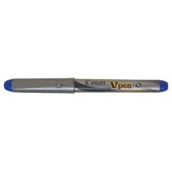 Pilot Pluma Estilografica V-Pen Silver - Desechable - Tinta Liquida - Punta de Acero - Trazo de 0.5mm - Color Azul