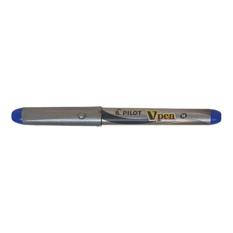Pilot Stylo Plume V-Pen Silver - Jetable - Encre Liquide - Pointe en Acier - Trait de 0.5mm - Coloris Bleu
