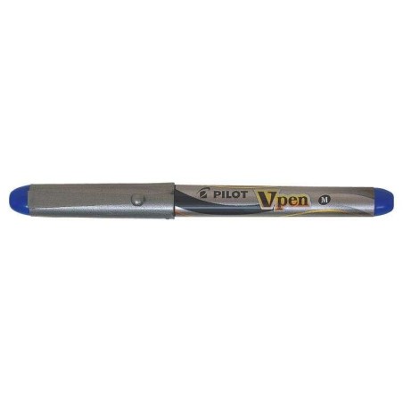 Pilot Stylo Plume V-Pen Silver - Jetable - Encre Liquide - Pointe en Acier - Trait de 0.5mm - Coloris Bleu