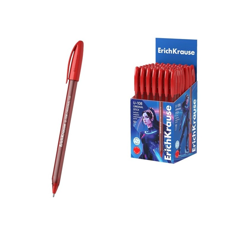 Erichkrause U-108 Classic Ballpoint Pen - 1.0mm Ball Tip - 0.3mm Line Width - Vented Cap - Translucent Tinted Barrel - Ultra