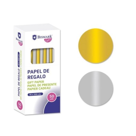 Bismark Ouro/Prata Rolo de Papel de Embrulho - Medidas 70cmx200cm - 2 Cores