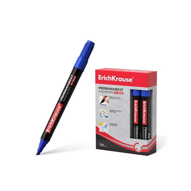 Erichkrause Marqueur Permanent P-300 - Pointe Biseautée - Résistant à l'Eau et aux Rayons UV - Couleur Bleu