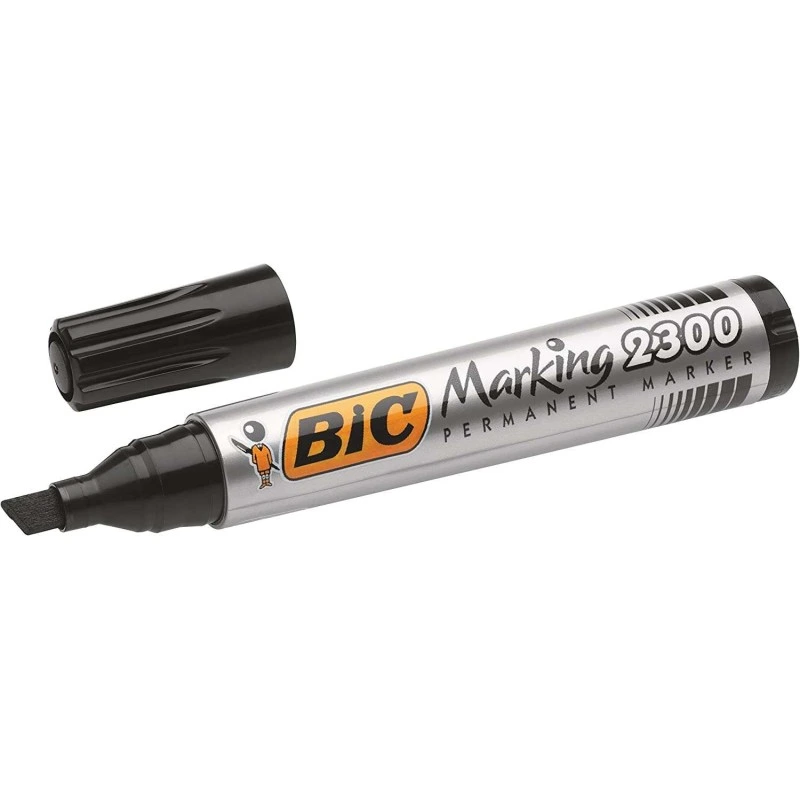 Bic Marking 2300 Ecolutions Marcador Permanente - Ponta Biselada - Traço 3,7 - 5,5mm - Tinta com Base de Álcool - Secagem