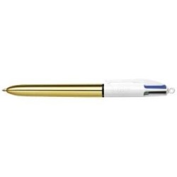 Bic 4 Colours Shine Stylo à Bille Rétractable - Pointe de 1mm - Tracé de 0.4mm - Encre à Base d'Huile - Corps Or/Blanc - 4