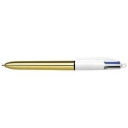 Bic 4 Colours Shine Stylo à Bille Rétractable - Pointe de 1mm - Tracé de 0.4mm - Encre à Base d'Huile - Corps Or/Blanc - 4