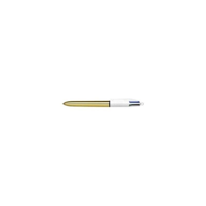 Bic 4 Colours Shine Retractable Ballpoint Pen - 1mm Tip - 0.4mm Line Width - Oil-Based Ink - Gold/White Body - 4 Colours